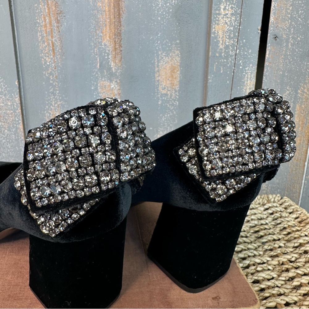 Tory Burch Josephine Velvet Rhinestone Bow Pump Black Sz 7.5 - Picture 14 of 16